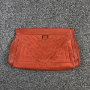 NWT Banana Republic Orange Red Leather Clutch Foldover Purse Geometric Stitch